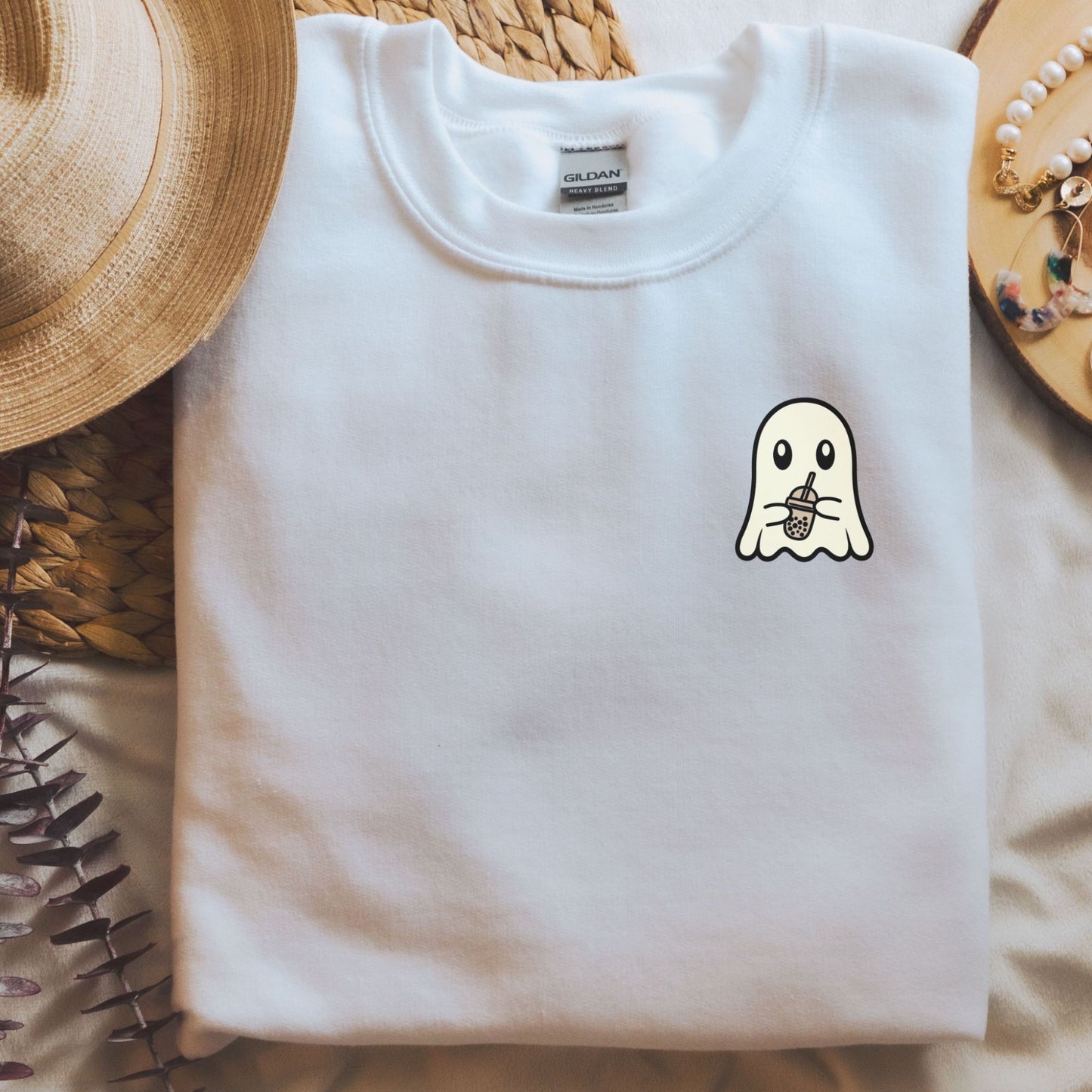 Ghost Drinking Coffee Crewneck