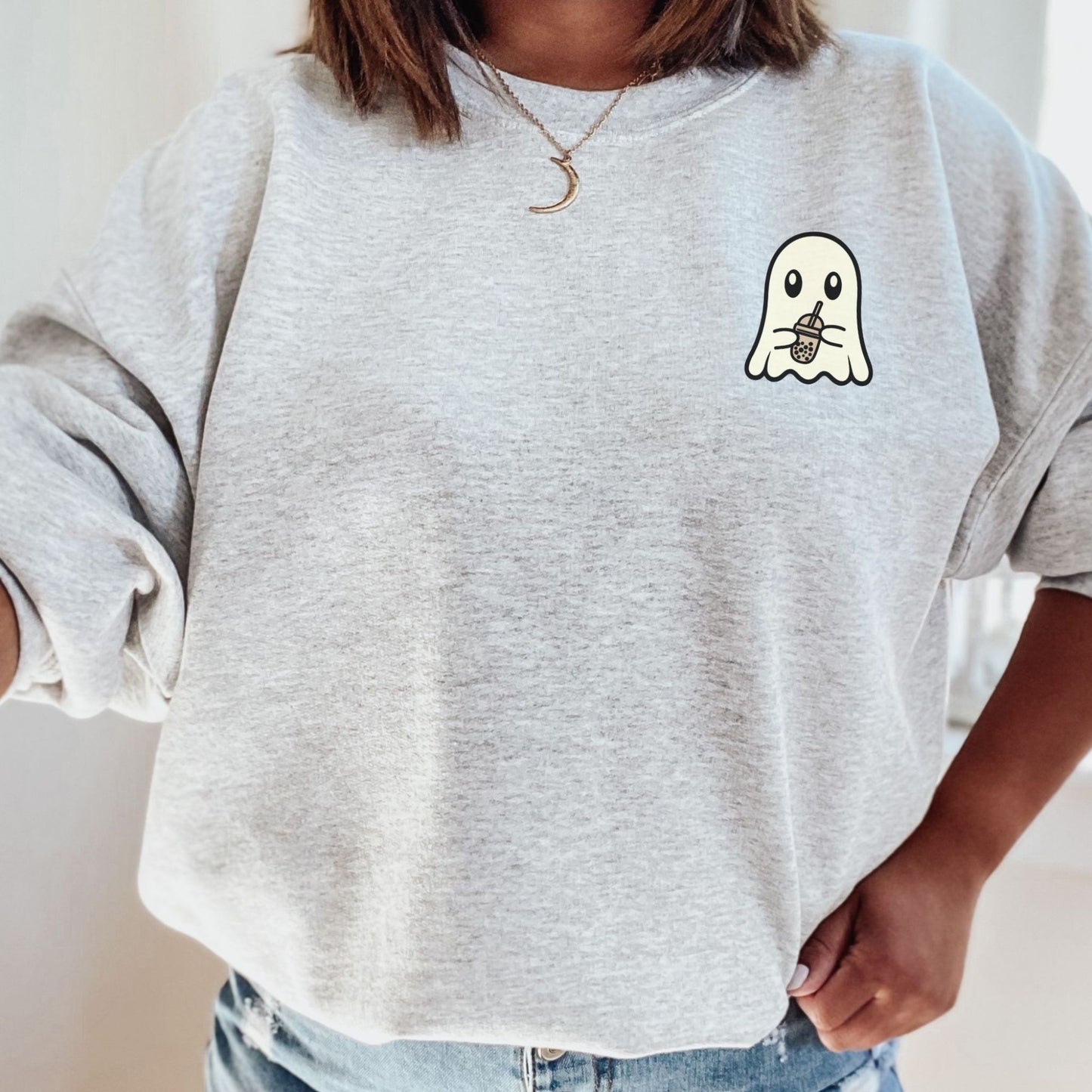 Ghost Drinking Coffee Crewneck