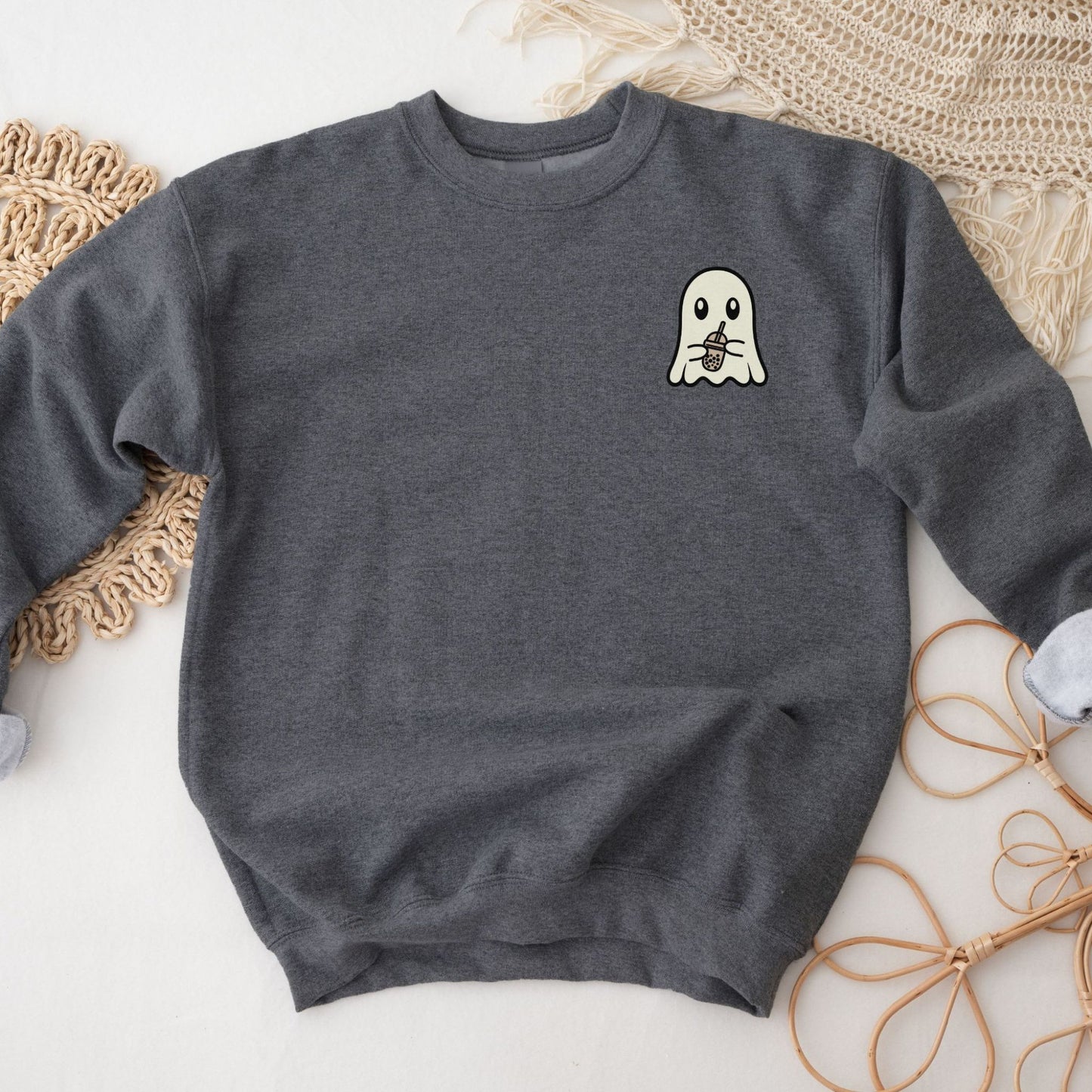 Ghost Drinking Coffee Crewneck