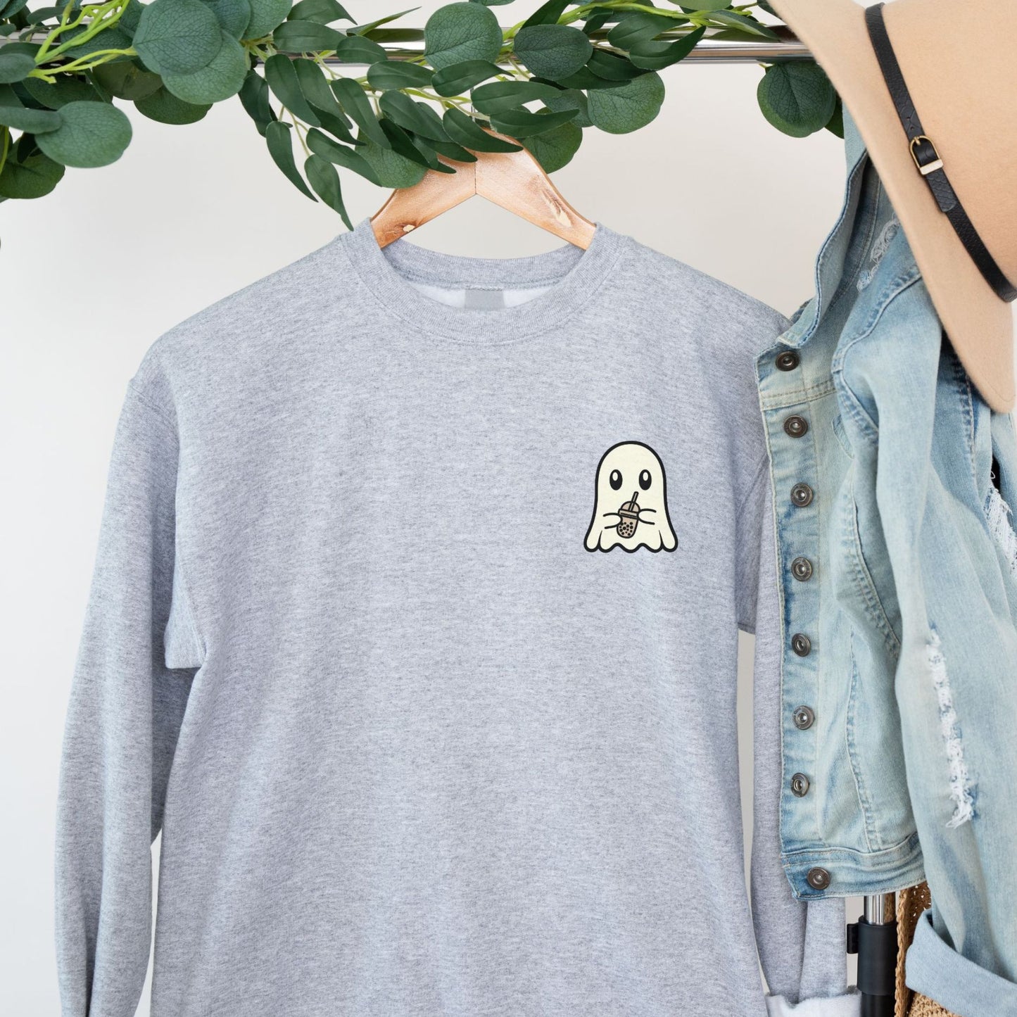 Ghost Drinking Coffee Crewneck