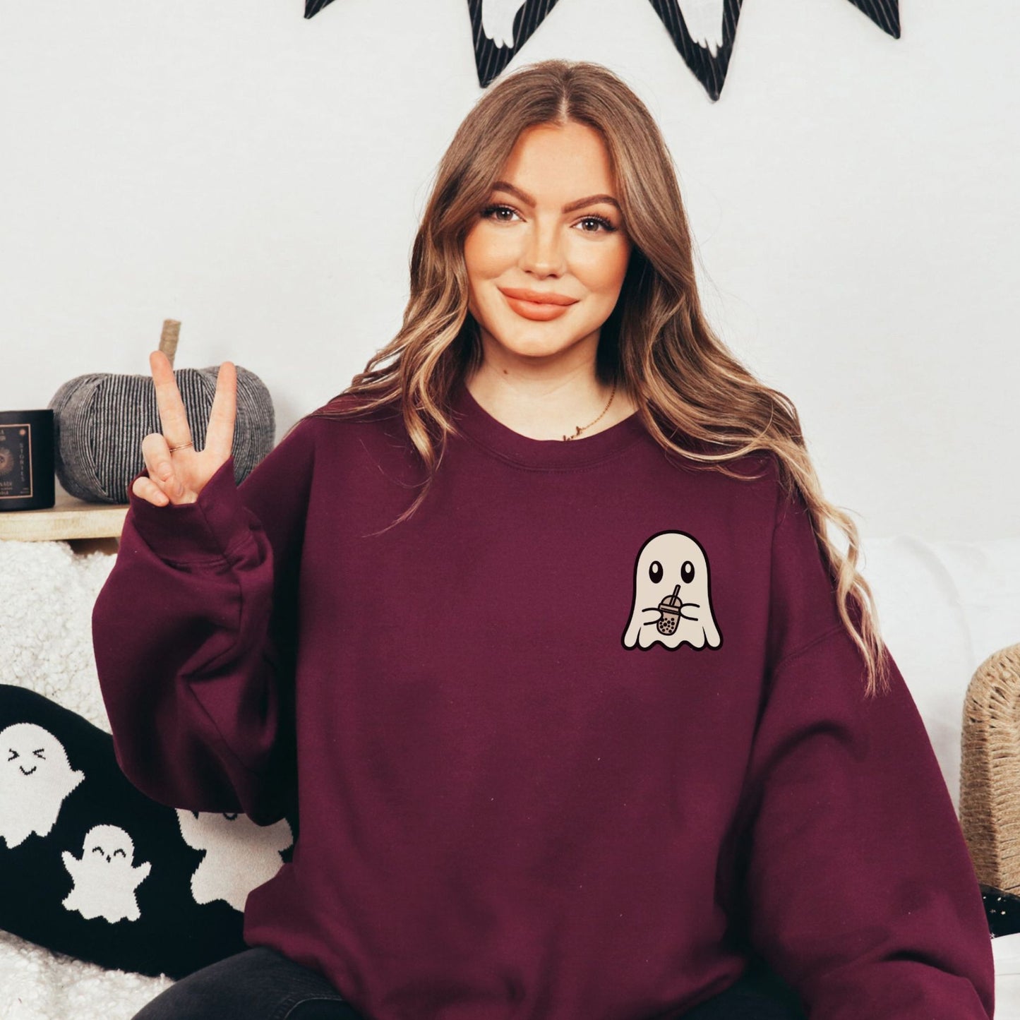 Ghost Drinking Coffee Crewneck