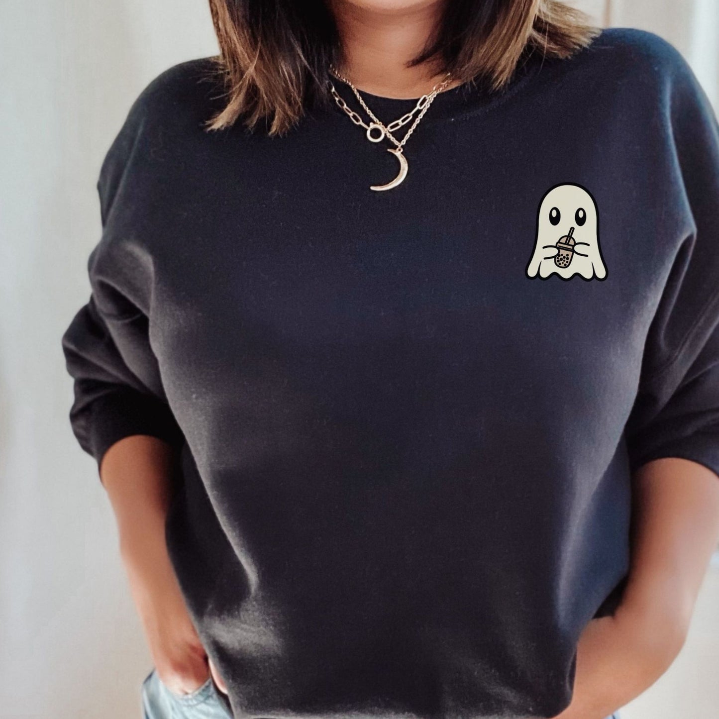 Ghost Drinking Coffee Crewneck